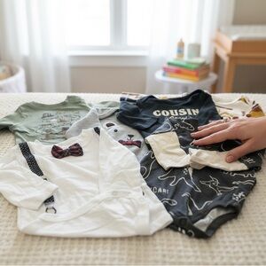 Baby Boy Long Sleeve Onesies Bundle | Size 0-3M & 3-6M | 6-Piece Lot